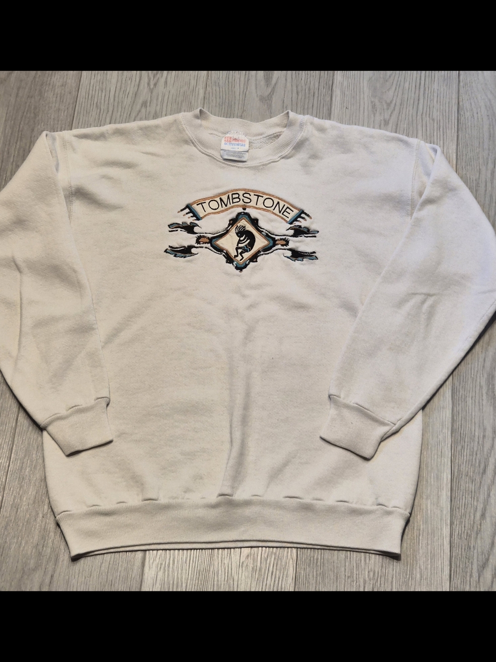 Vintage Hanes Cream Tombstone Graphic Crewneck Sweatshirt - Neutral Cream